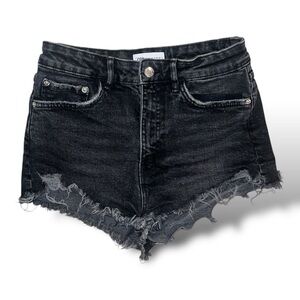ZARA Women's Cut Off Denim Jean Shorts Washed Black High Rise Size 6